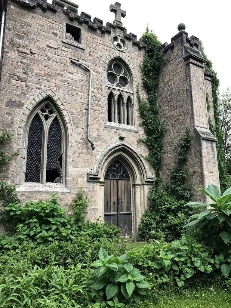 A photograph showcasing the initial state of disrepair of the Church of Briols before ASREB's intervention, emphasizing the urgency and need for preservation efforts.